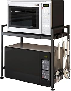 2-Tier Adjustable Microwave Oven Rack With 3 Hooks