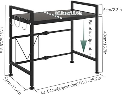 2-Tier Adjustable Microwave Oven Rack With 3 Hooks